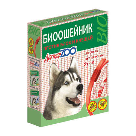 ДОКТОР ЗОО Ошейник п/б БИО красный д/собак