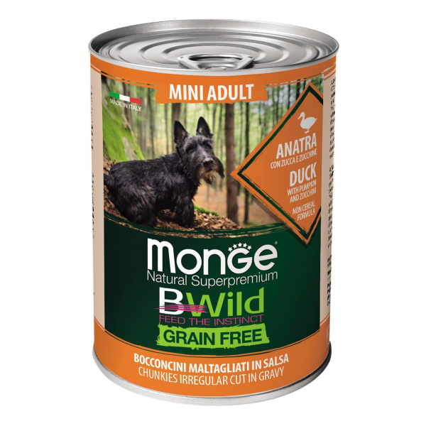 Monge Dog BWild Grainfree ADULT MINI консервы из утки с тыквой и кабачками д/собак мелких пород 400г