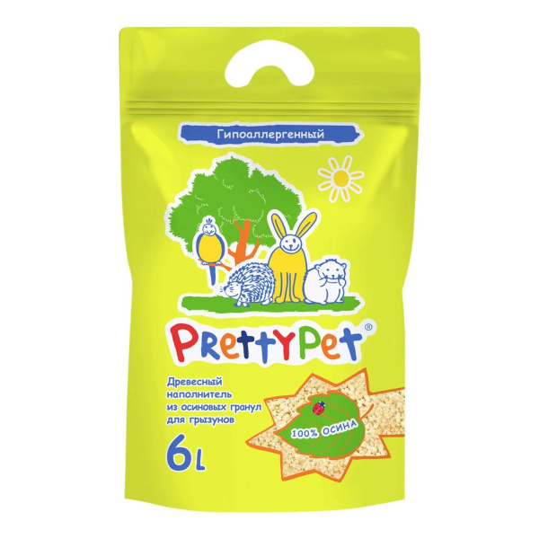 PrettyCat наполнитель для грызунов и птиц ОСИНОВЫЙ 6 л/2 кг (29016)