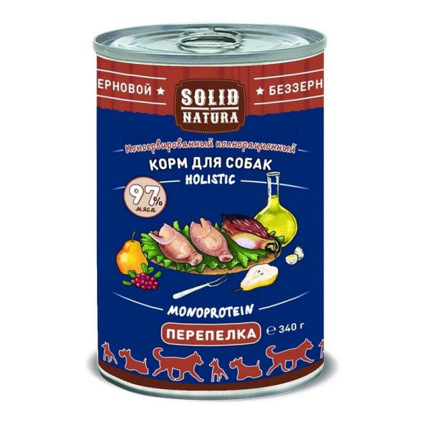 Solid Natura Holistic консервы д/собак Перепёлка 0,34кг