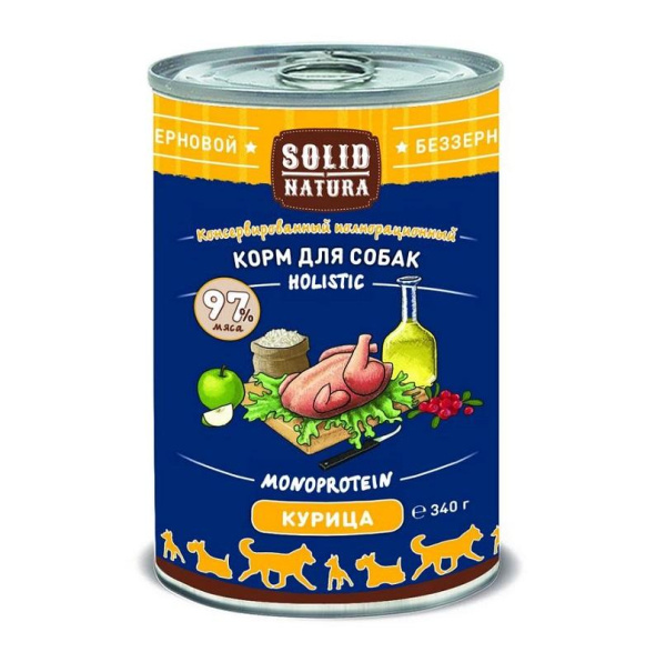 Solid Natura Holistic консервы д/собак Курица 0,34кг