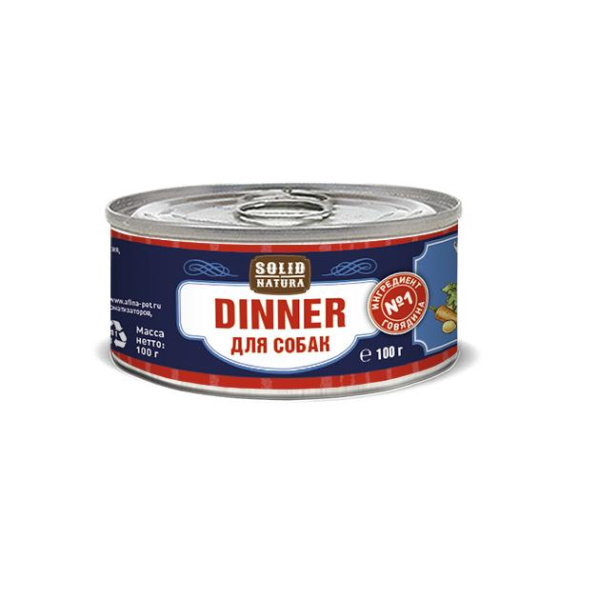 Solid Natura Dinner консервы д/собак Говядина 0,1кг