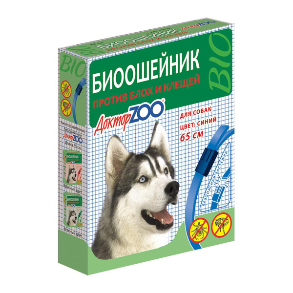 ДОКТОР ЗОО Ошейник п/б БИО синий д/собак