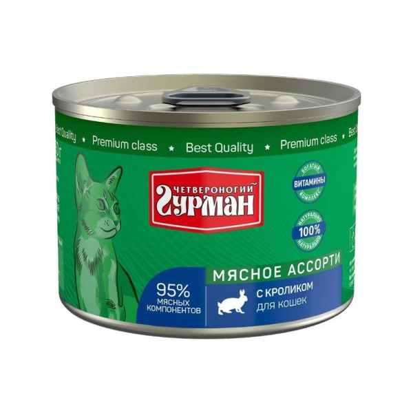 Четвероногий гурман Мясное Ассорти 190 г для кошек с кроликом