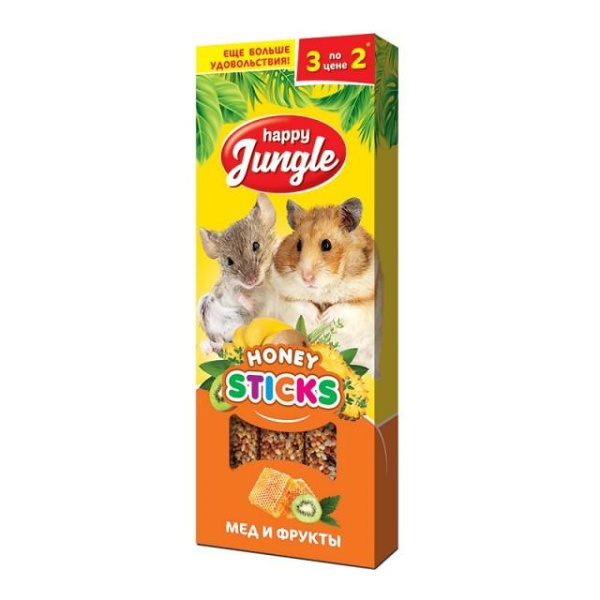 HAPPY JUNGLE палочки д/мелк.грызунов мед и фрукты 3шт 90гр