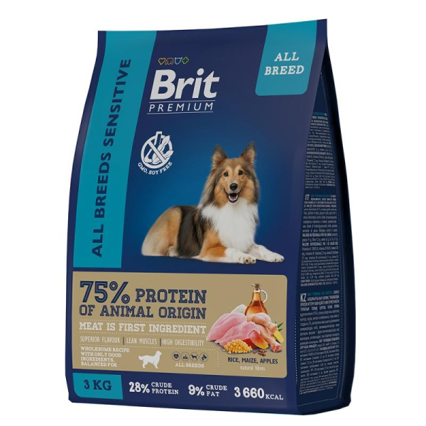Брит Premium Dog Sensitive с бараниной и индейкой д/взрослых собак всех пород 1 кг