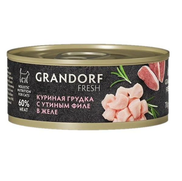 Grandorf FRESH консервы д/кош.Куриная грудка с утиным филе в желе 70г