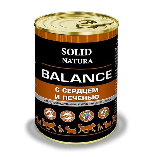 Solid Natura Balance консервы д/собак Сердце и печень 0,34кг