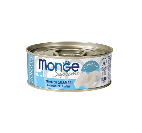 Monge Supreme sterilized д/стерилизованных кошек из тунца с кальмаром, консервы 80г