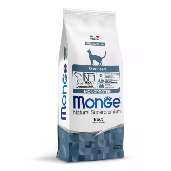Сухой корм Monge Cat Speciality Line Monoprotein Sterilised д/стерилизованных кошек, из форели 10кг