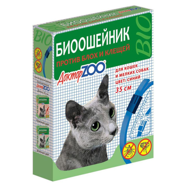 ДОКТОР ЗОО Ошейник п/б БИО синий д/кошек и мелких собак