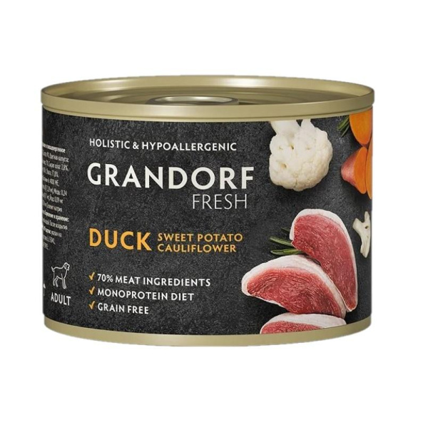 Grandorf FRESH консервы д/соб. Паштет из утки с бататом и цветной капустой 200г