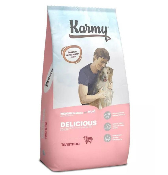 Karmy д/привиред собак крупных пород Delicious.Медиум и Макси Телятина 14кг