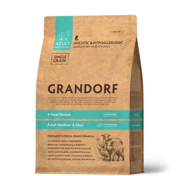 GRANDORF DOG 4 Meat PROBIOTIC MED&MAXI четыре вида мяса д/взрослых собак средних и крупных пор. 10кг