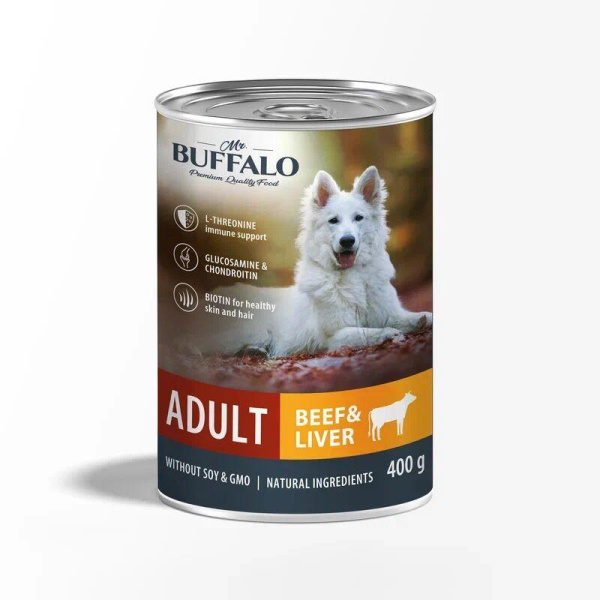 Mr.Buffalo кон. ADULT 400г (говядина и печень) д/собак