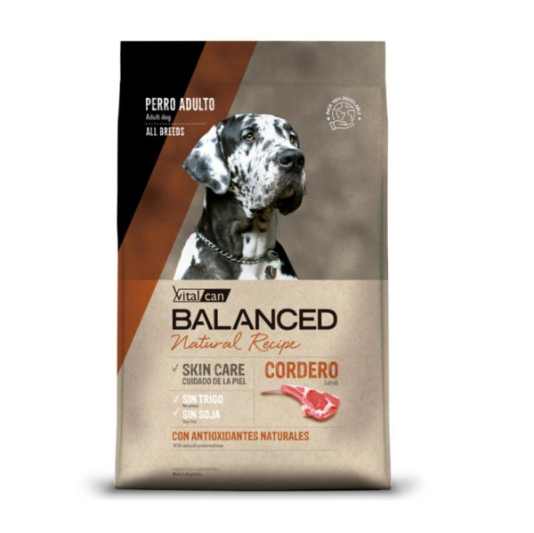 Виталкан Корм Balanced Dog Adult Natural Recipe для взрослых собак с ягненком, 3 кг