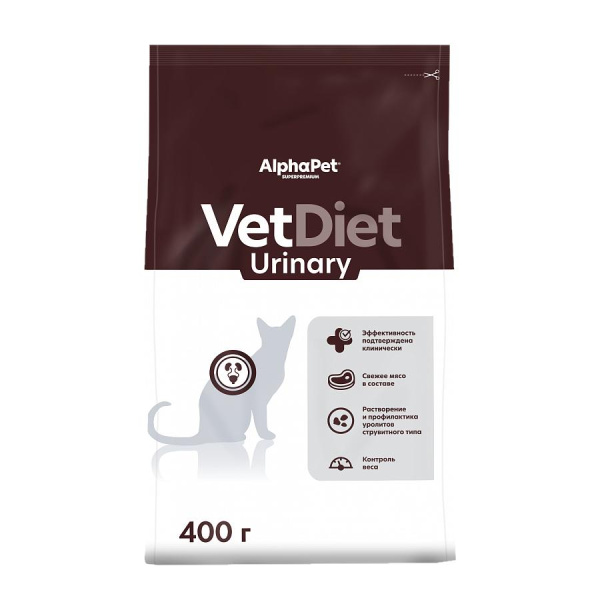 AlphaPet Vet Diet сухой корм д/кошек, при заболеван. нижних отделов мочевывод. путей, 400гр