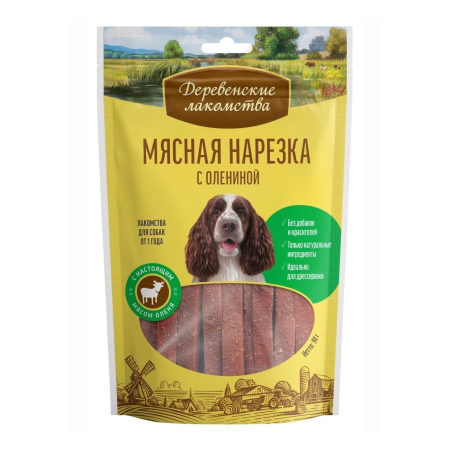 Мясная нарезка для собак с олениной 90г ДЕРЕВЕНСКИЕ ЛАКОМСТВА
