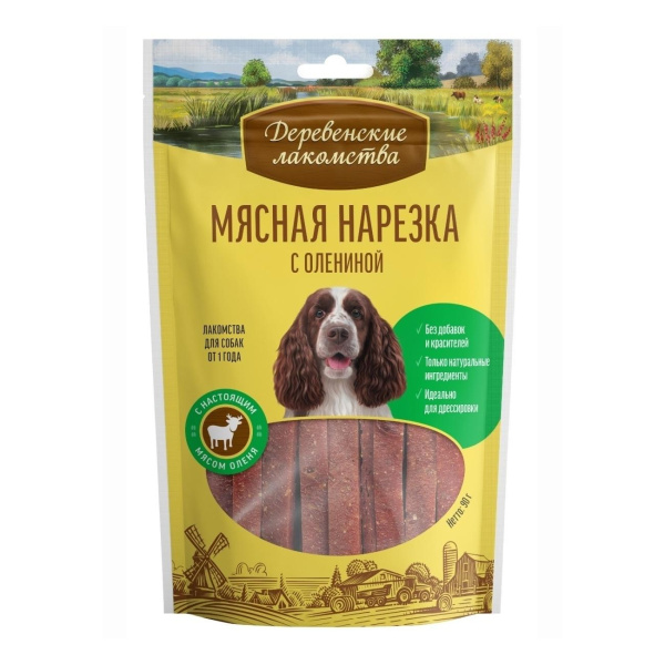 Мясная нарезка для собак с олениной 90г ДЕРЕВЕНСКИЕ ЛАКОМСТВА