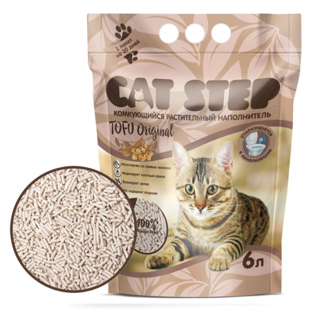 Наполнитель комкующийся растительный CAT STEP Tofu Original, 6 л /1*6/