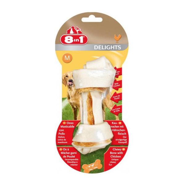 8in1 DENTAL DELIGHTS M косточка с куриным мясом для средних и крупных собак с минералами 14,5см, 65г