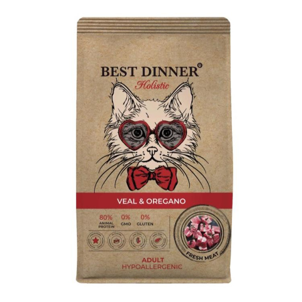 Бест Dinner Холистик Эдалт Телятина с Орегано (сухой корм д/кош) - 0,4 кг
