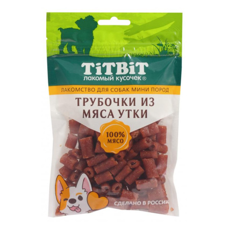 Трубочки из мяса утки для собак мини пород 100 г 024614 ТИТБИТ