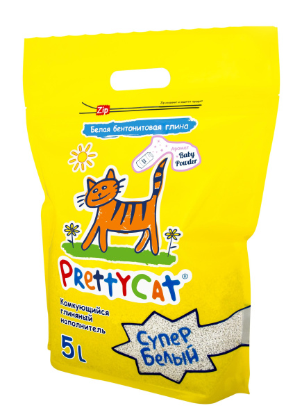 PRETTY CAT Супер белый Наполнитель комкующийся с детской присыпкой 4,2 кг/ 5л