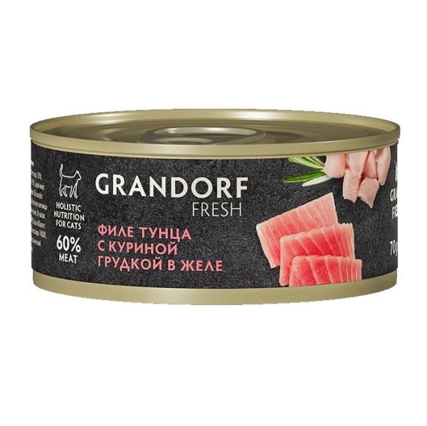 Grandorf FRESH консервы д/кош.Филе тунца с куриной грудкой в желе 70г