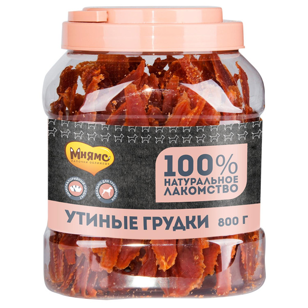 МНЯМС Лакомство д/собак утиные грудки банка 800г