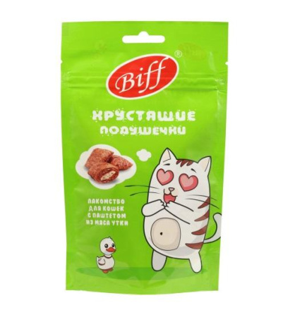 Лакомство для кошек Хрустящие подушечки Biff с паштетом из утки 60 г 026670 ТИТБИТ