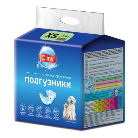 Подгузники КЛИНИ д/собак и кошек 2-4кг XS (11шт)