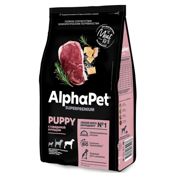 AlphaPet Superpremium сухой корм д/щенков,беременных и кормящих собак круп.пород говядина/рубец 3кг
