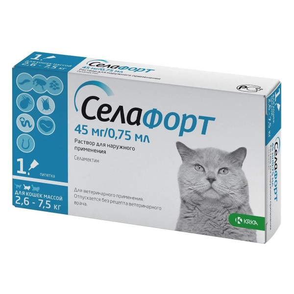 СЕЛАФОРТ капли п/б 45мг д/кошек 2,6-7,5кг №1