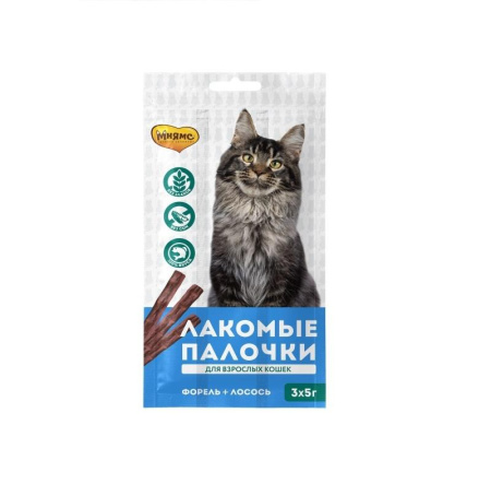 МНЯМС Лакомые палочки д/кошек с лососем и форелью 13,5см №3